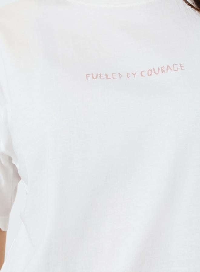 Styli White Off White Graphic Print Cotton T-Shirt - Image 4